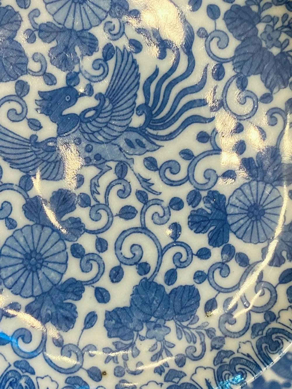 5 VTG Phoenix Bird Chrysanthemum Blue White Japanese Porcelain Plates Saucers